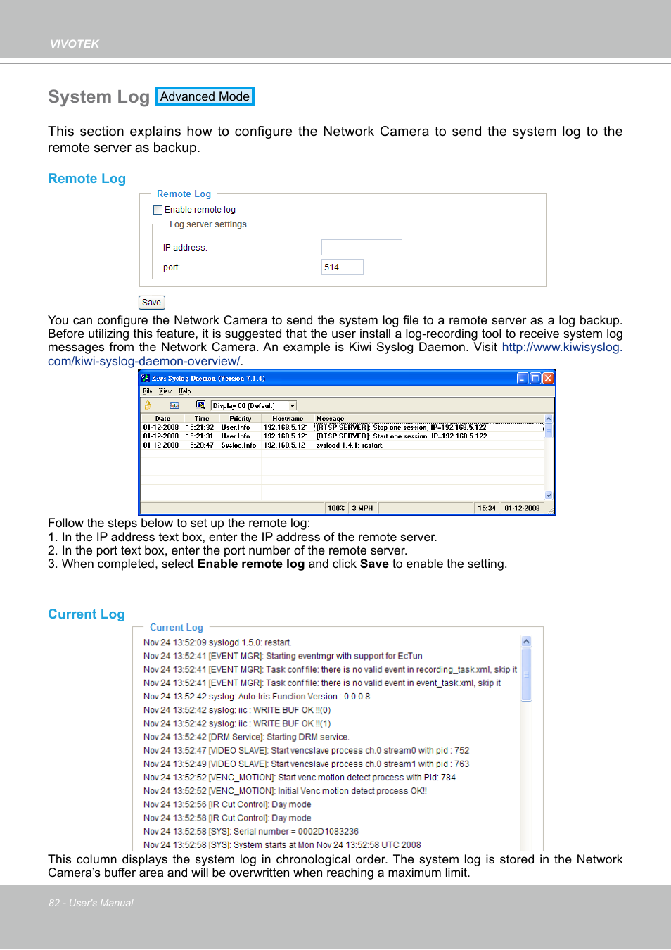 System log | Vivotek PZ7132 User Manual | Page 82 / 130