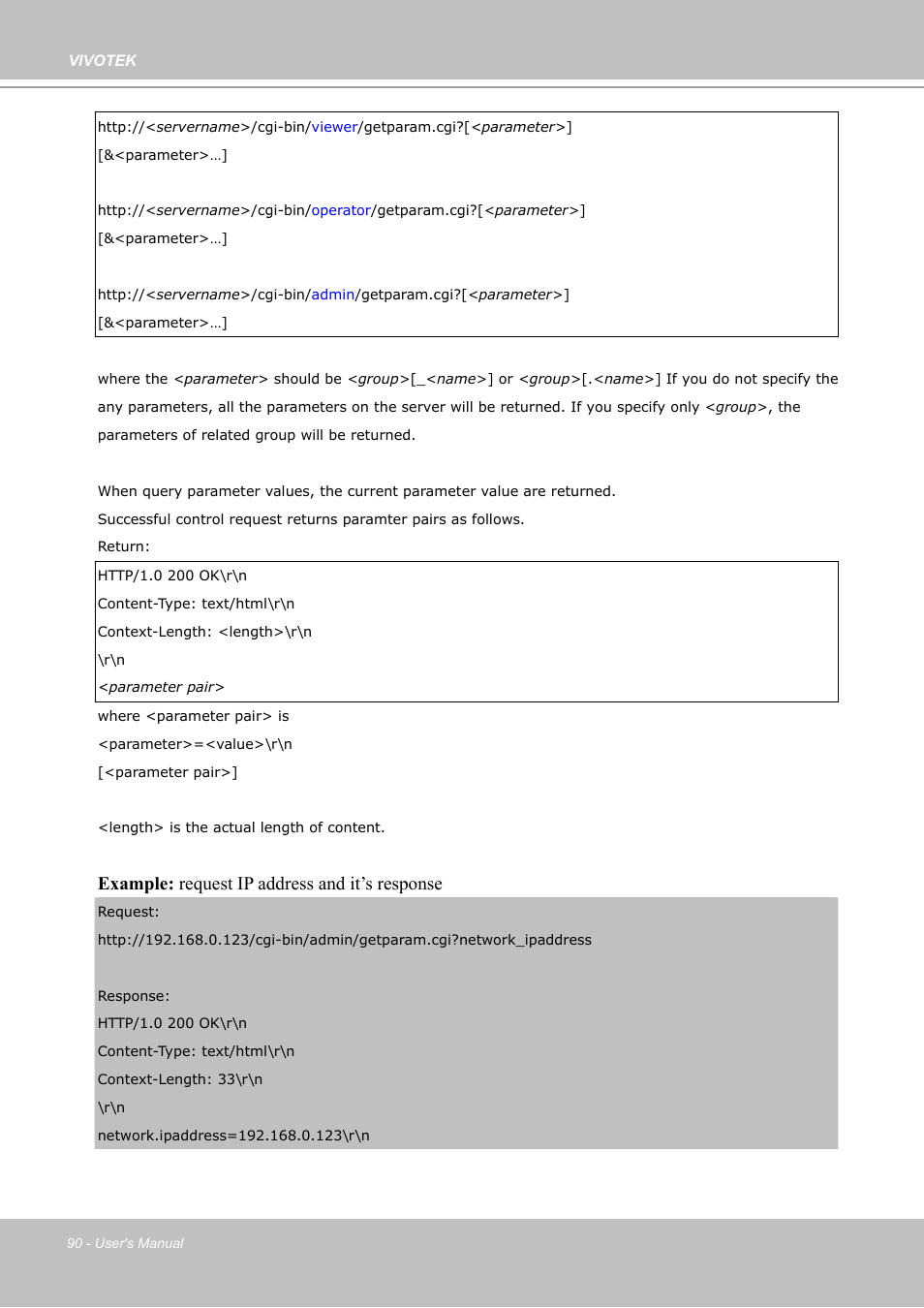 Example: request ip address and it’s response | Vivotek PZ7132 User Manual | Page 90 / 130