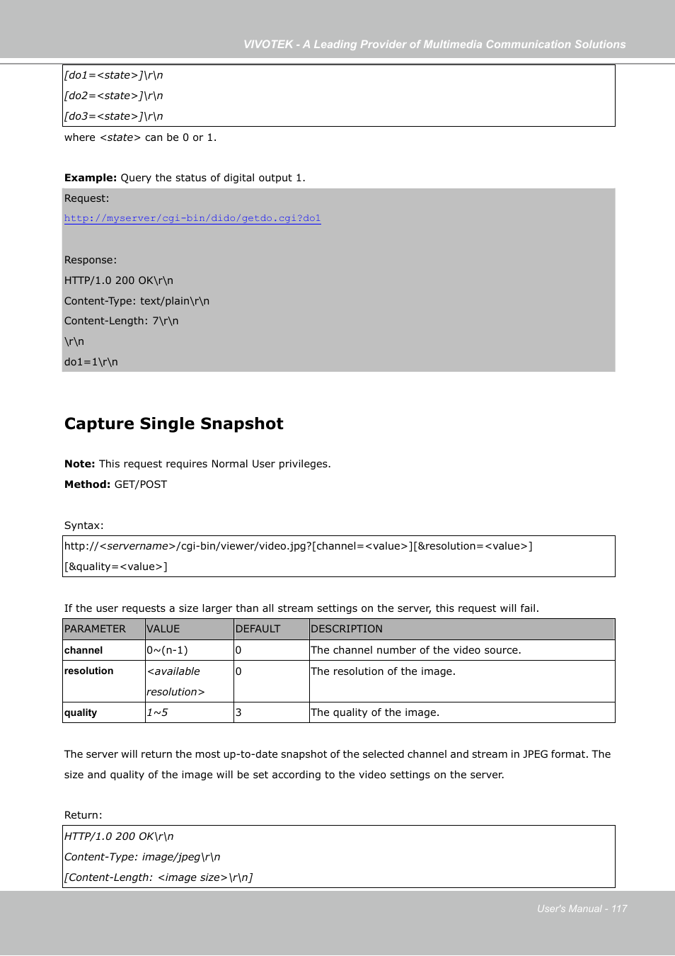 Capture single snapshot | Vivotek IP7130 User Manual | Page 117 / 125