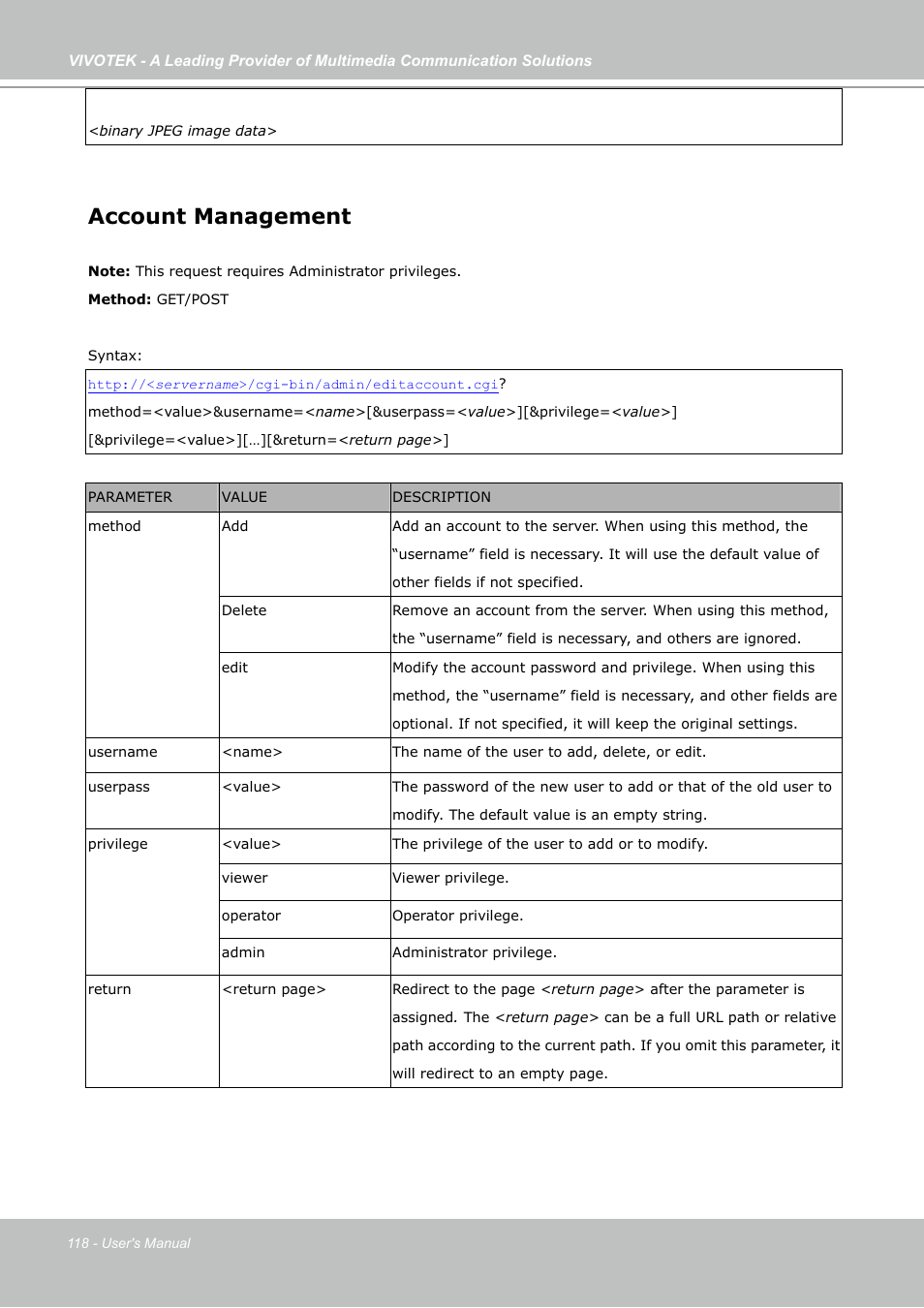 Account management | Vivotek IP7130 User Manual | Page 118 / 125