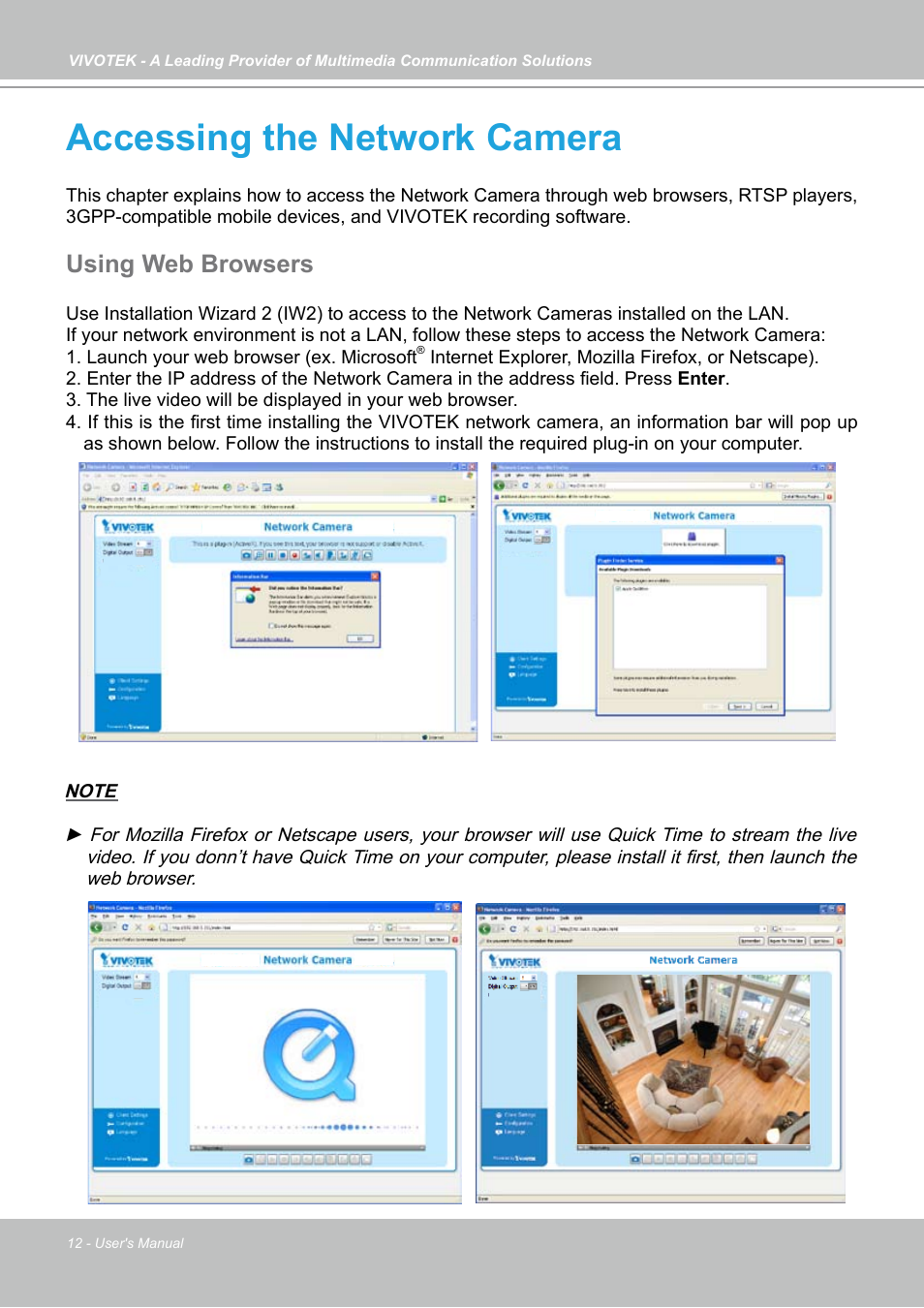 Accessing the network camera, Using web browsers | Vivotek IP7130 User Manual | Page 12 / 125