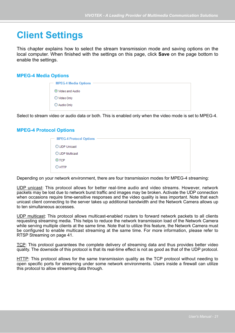 Client settings | Vivotek IP7130 User Manual | Page 21 / 125