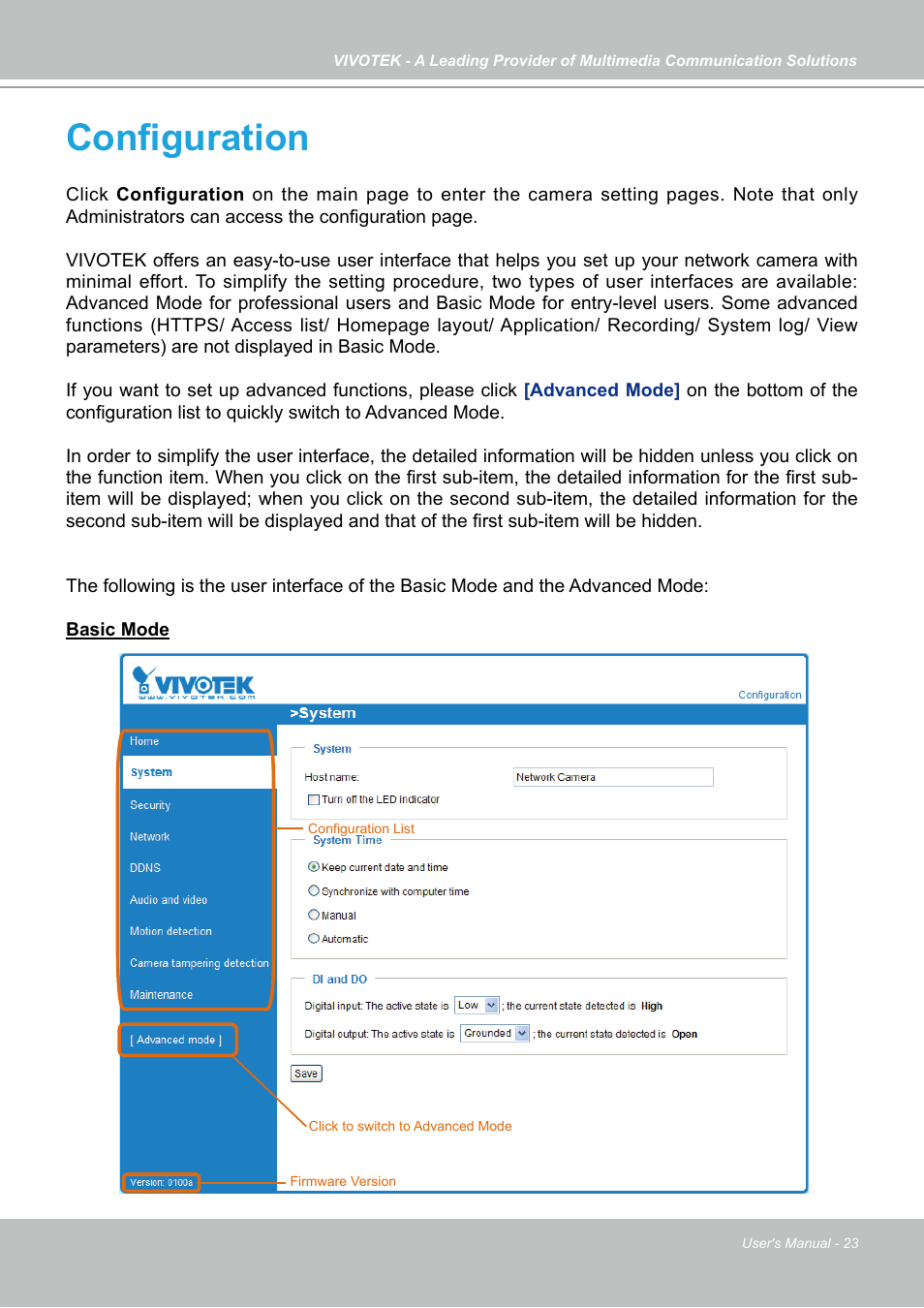 Configuration | Vivotek IP7130 User Manual | Page 23 / 125