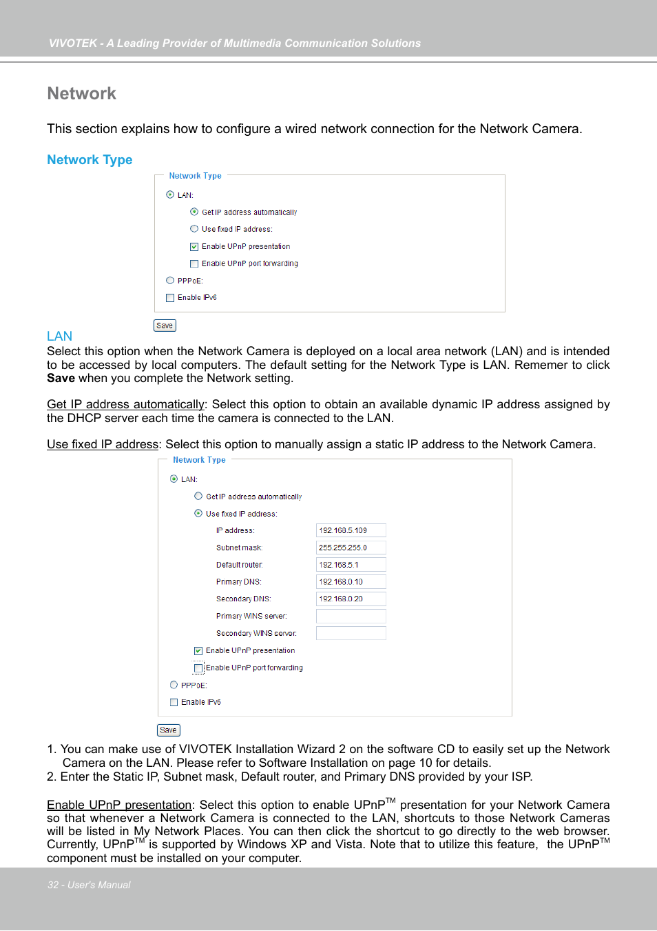 Network | Vivotek IP7130 User Manual | Page 32 / 125