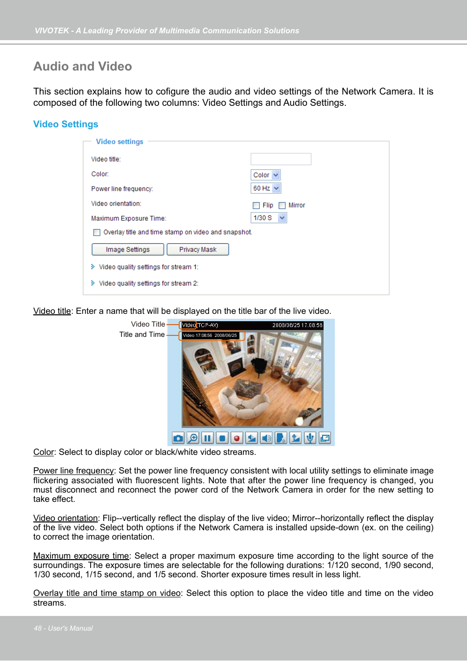 Audio and video | Vivotek IP7130 User Manual | Page 48 / 125