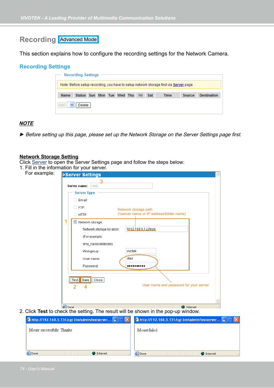 Recording | Vivotek IP7130 User Manual | Page 74 / 125