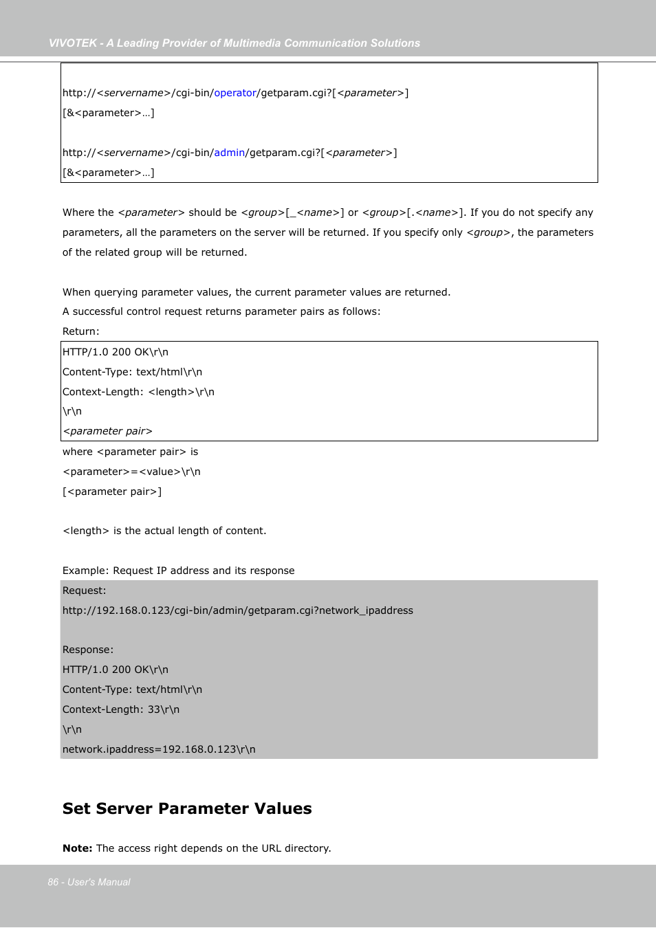 Set server parameter values | Vivotek IP7130 User Manual | Page 86 / 125