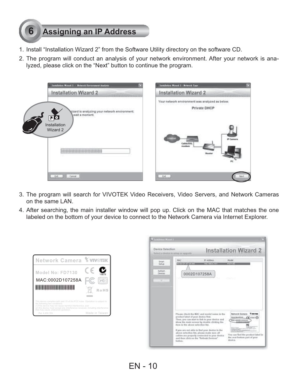 En - 10, Assigning an ip address | Vivotek FD7130 User Manual | Page 11 / 14
