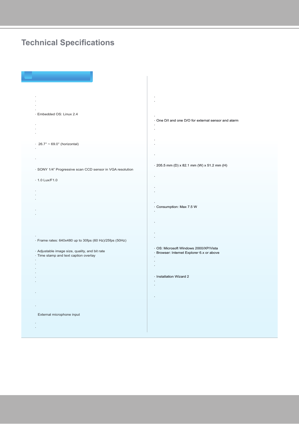 Technical specifications, Specifications, System overview | Vivotek IP7251 User Manual | Page 107 / 109
