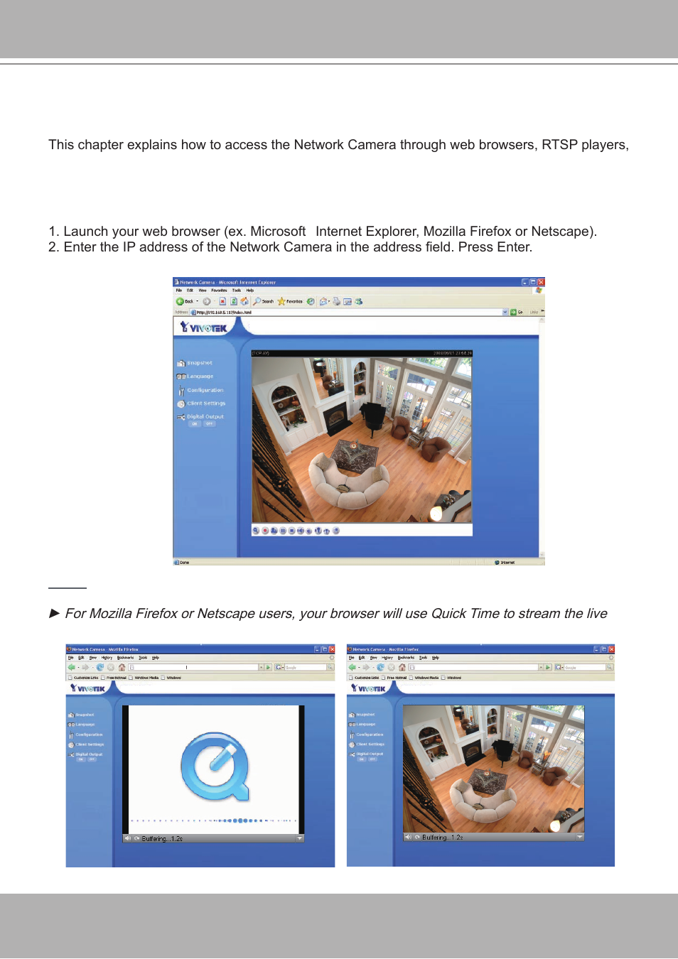 Accessing the network camera, Using web browsers | Vivotek IP7251 User Manual | Page 11 / 109