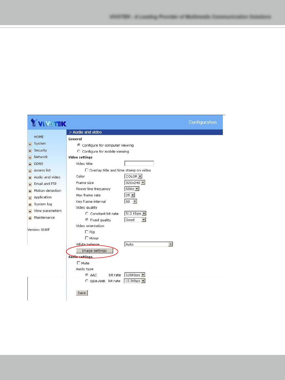 Audio and video, General, Video settings | Video orientation, Audio settings | Vivotek IP71353 User Manual | Page 33 / 67