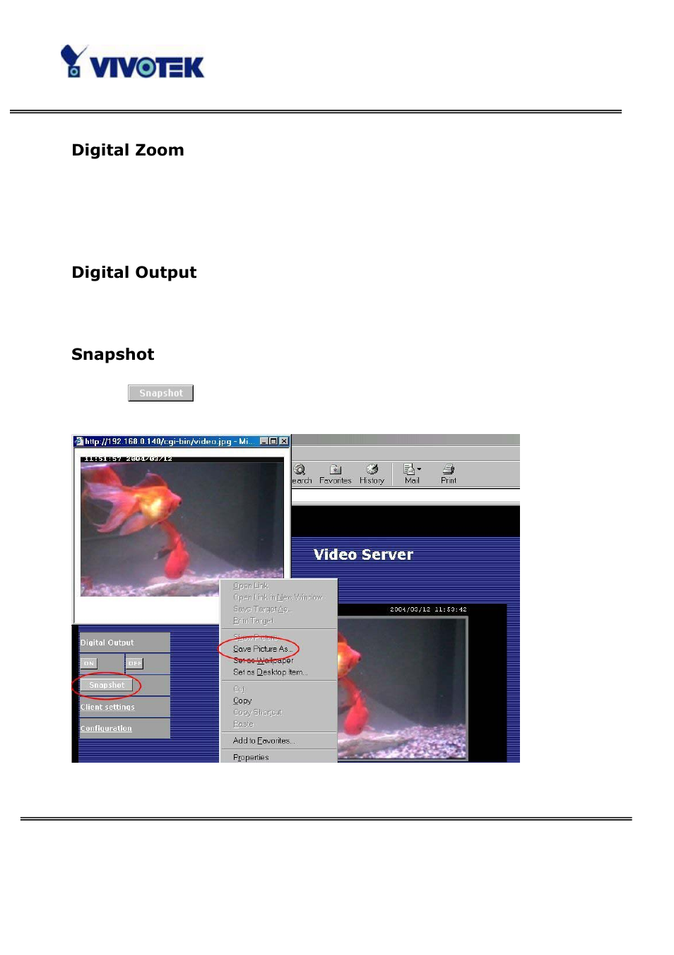Digital zoom, Digital output, Snapshot | Vivotek VS3100P User Manual | Page 17 / 69