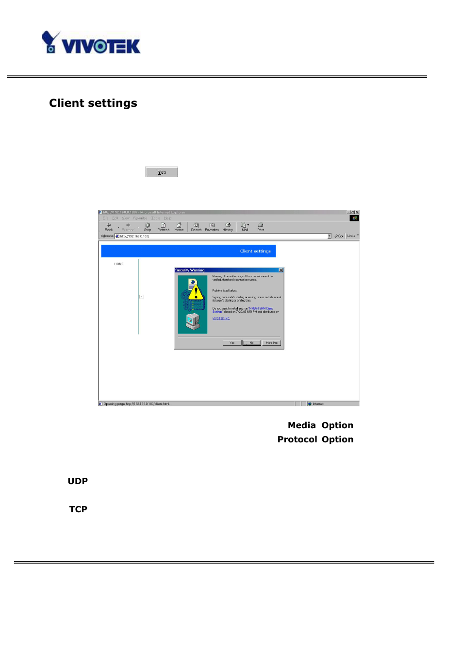 Client settings | Vivotek VS3100P User Manual | Page 18 / 69