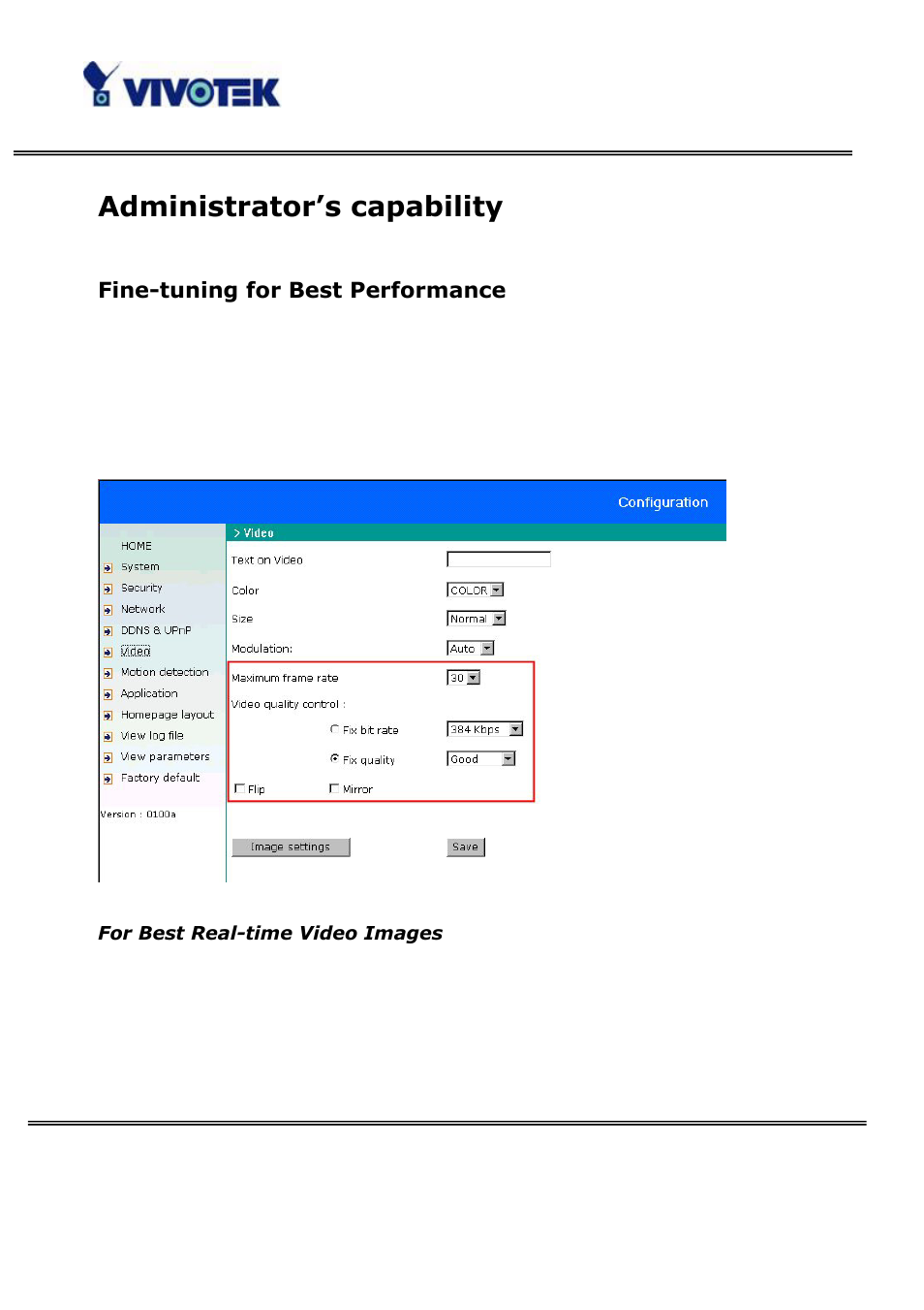 Administrator’s capability, Fine-tuning for best performance | Vivotek VS3100P User Manual | Page 20 / 69