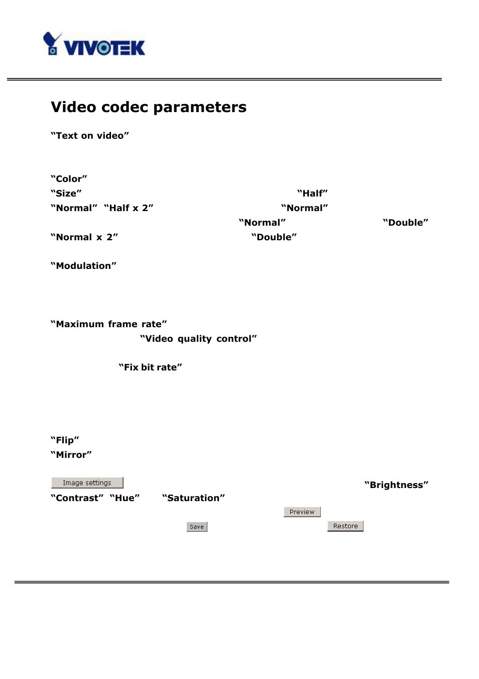 Video codec parameters | Vivotek VS3100P User Manual | Page 45 / 69