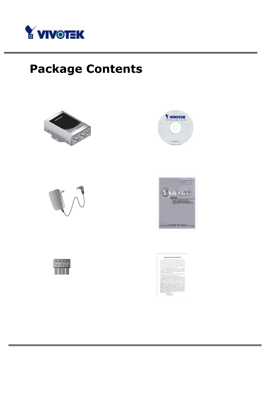 Package contents | Vivotek VS3100P User Manual | Page 7 / 69