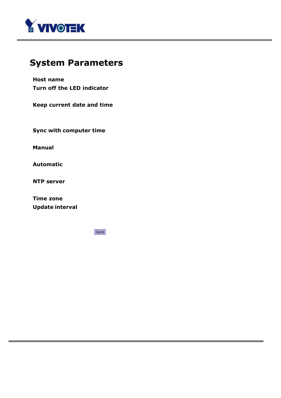 System parameters | Vivotek PT3114 User Manual | Page 34 / 70