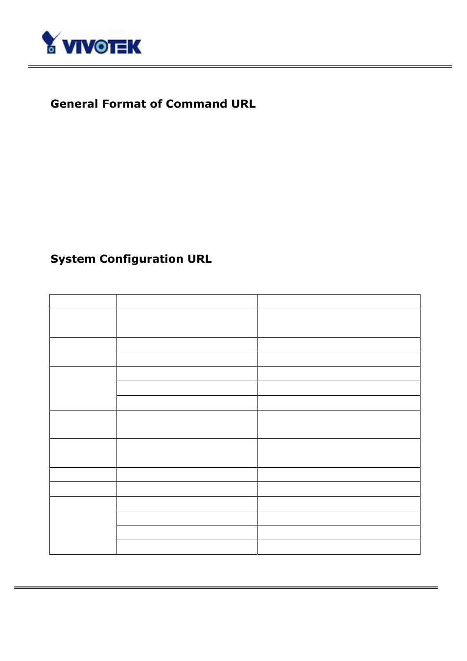 General format of command url, System configuration url | Vivotek PT3114 User Manual | Page 58 / 70