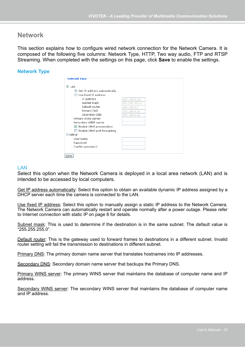 Network | Vivotek IP7133 (WIRED) User Manual | Page 23 / 90