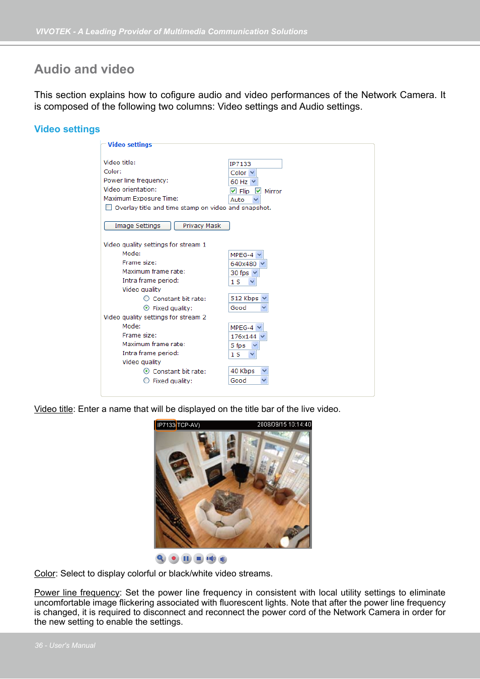 Audio and video | Vivotek IP7133 (WIRED) User Manual | Page 36 / 90