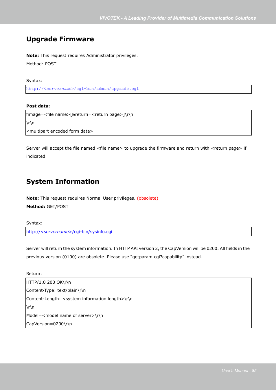 Upgrade firmware, System information | Vivotek IP7133 (WIRED) User Manual | Page 85 / 90