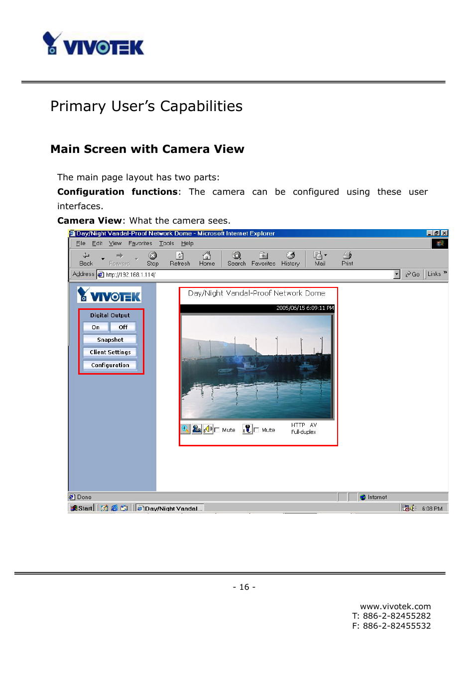 Primary user’s capabilities, Main screen with camera view | Vivotek FD6111V User Manual | Page 20 / 93