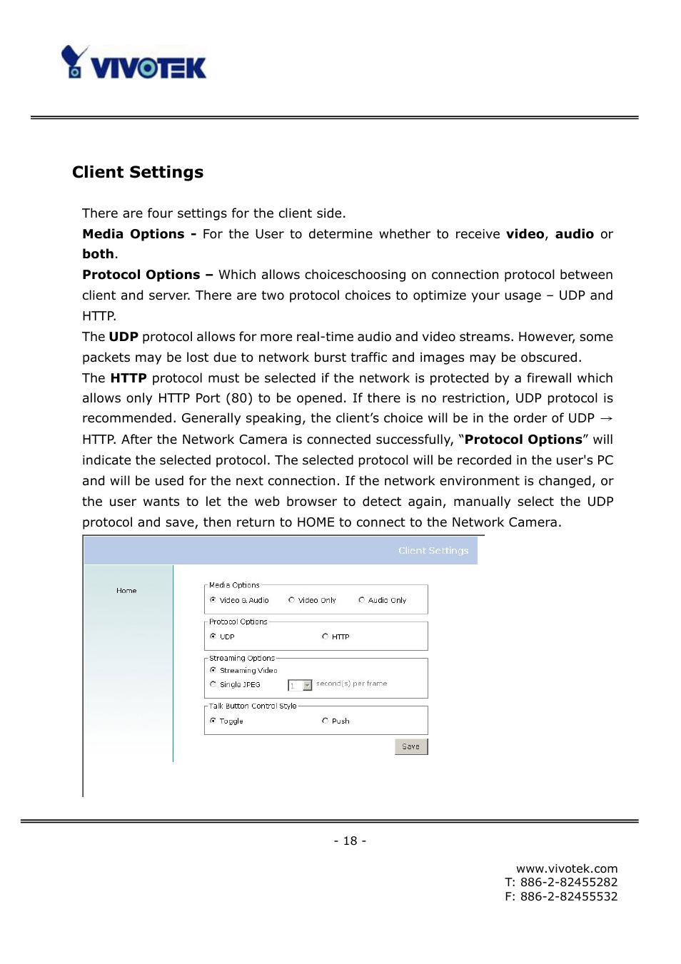 Client settings | Vivotek FD6111V User Manual | Page 22 / 93