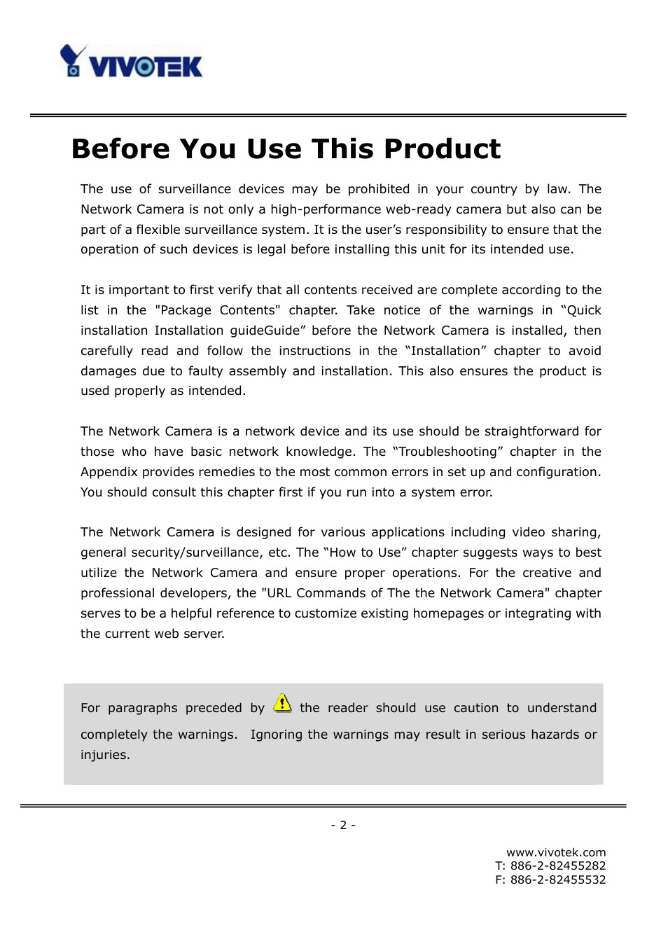 Before you use this product | Vivotek FD6111V User Manual | Page 3 / 93