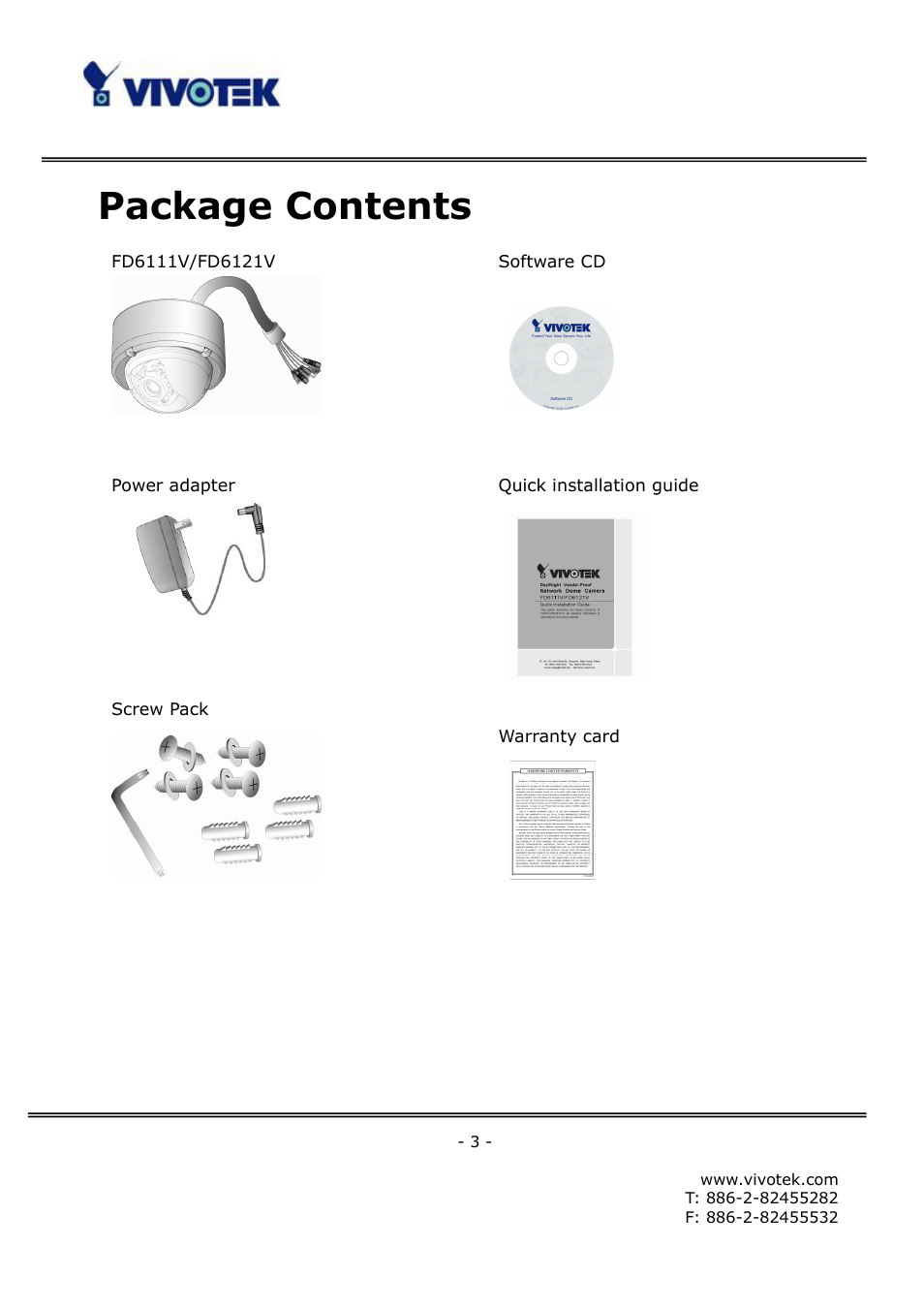 Package contents | Vivotek FD6111V User Manual | Page 4 / 93