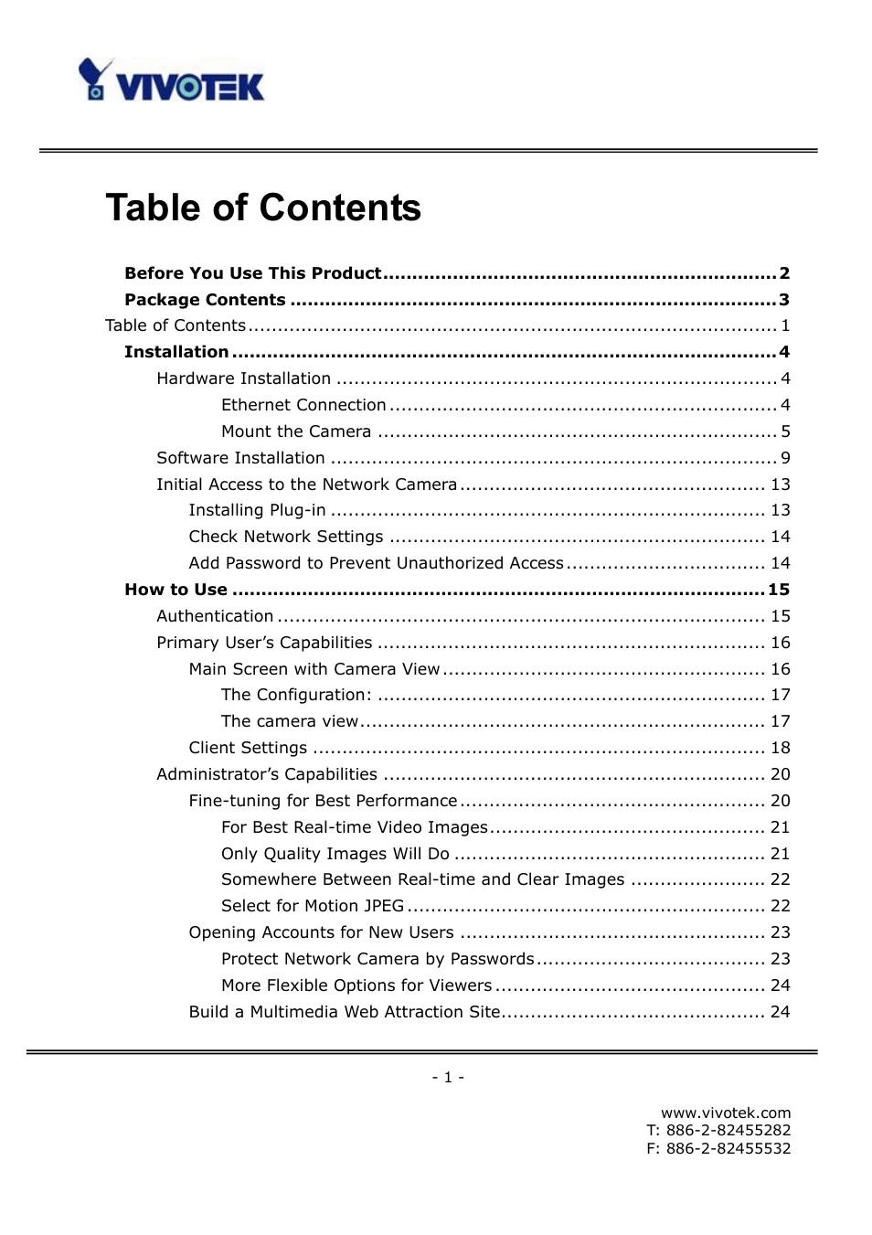 Vivotek FD6111V User Manual | Page 5 / 93