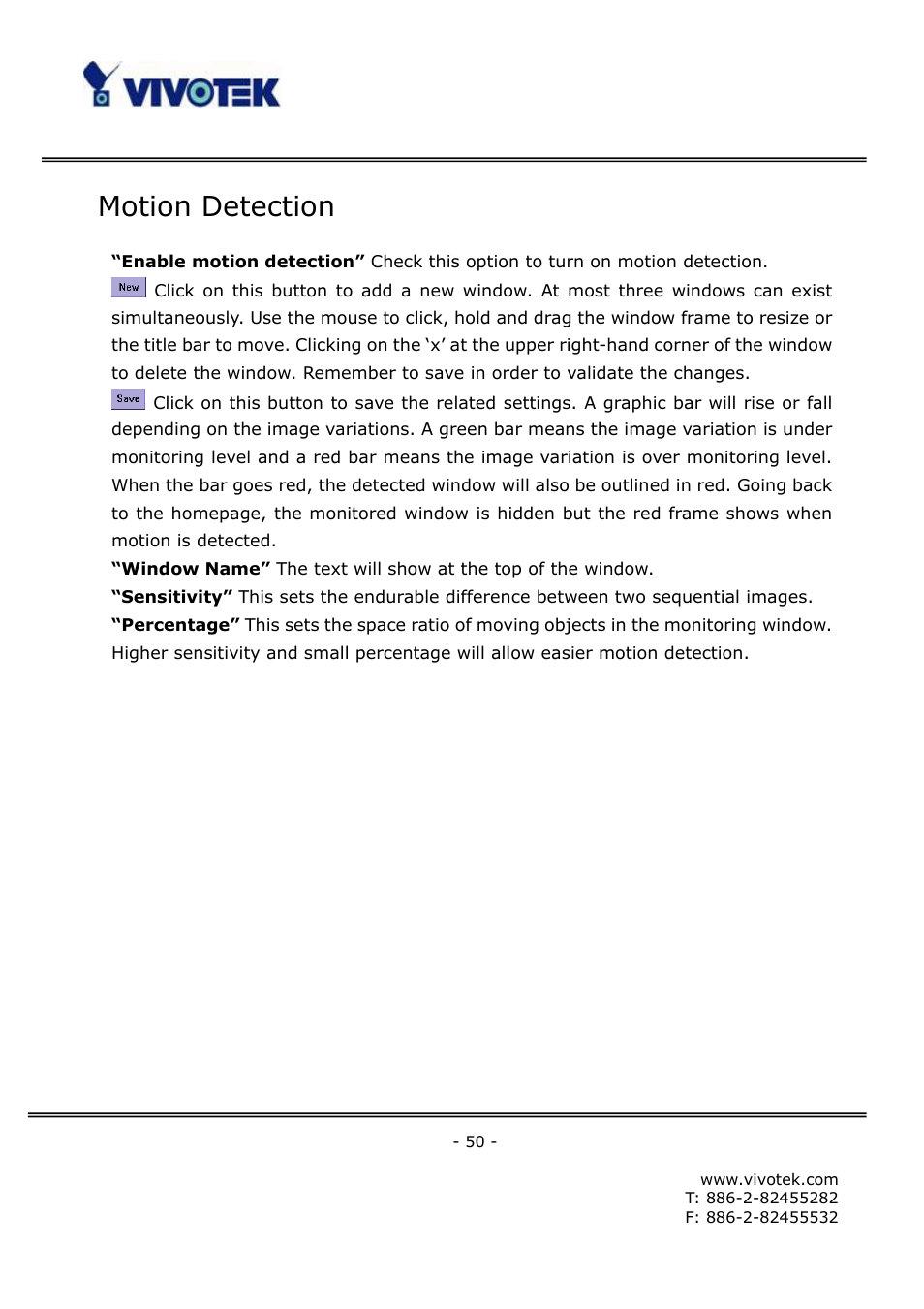 Motion detection | Vivotek FD6111V User Manual | Page 54 / 93
