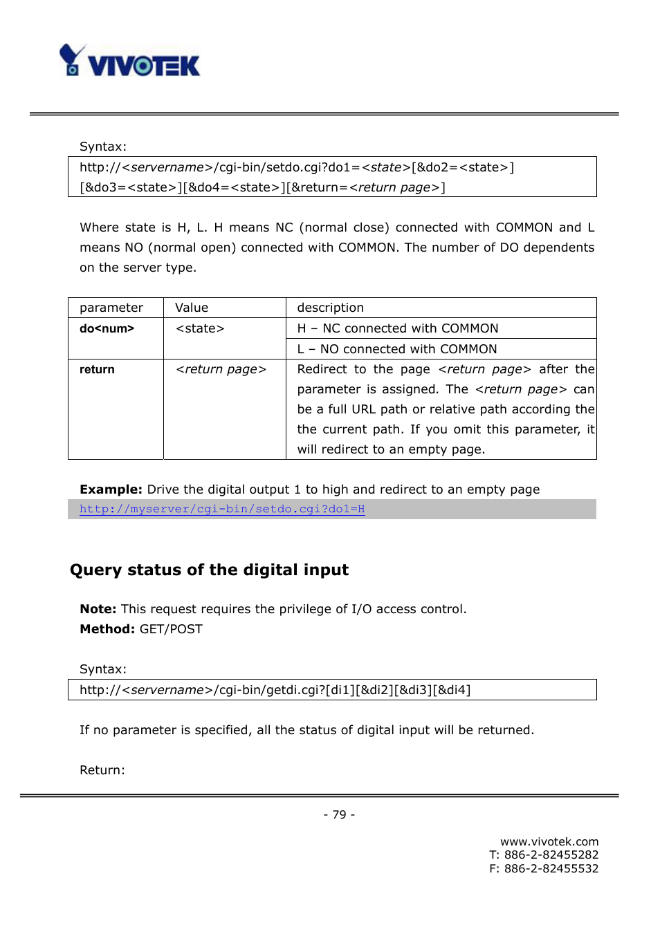 Query status of the digital input | Vivotek FD6111V User Manual | Page 83 / 93