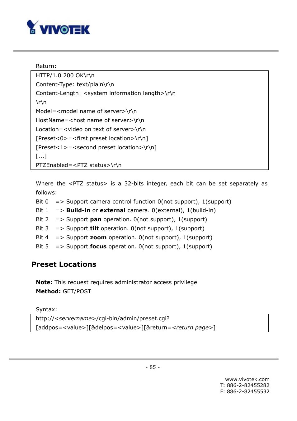 Preset locations | Vivotek FD6111V User Manual | Page 89 / 93