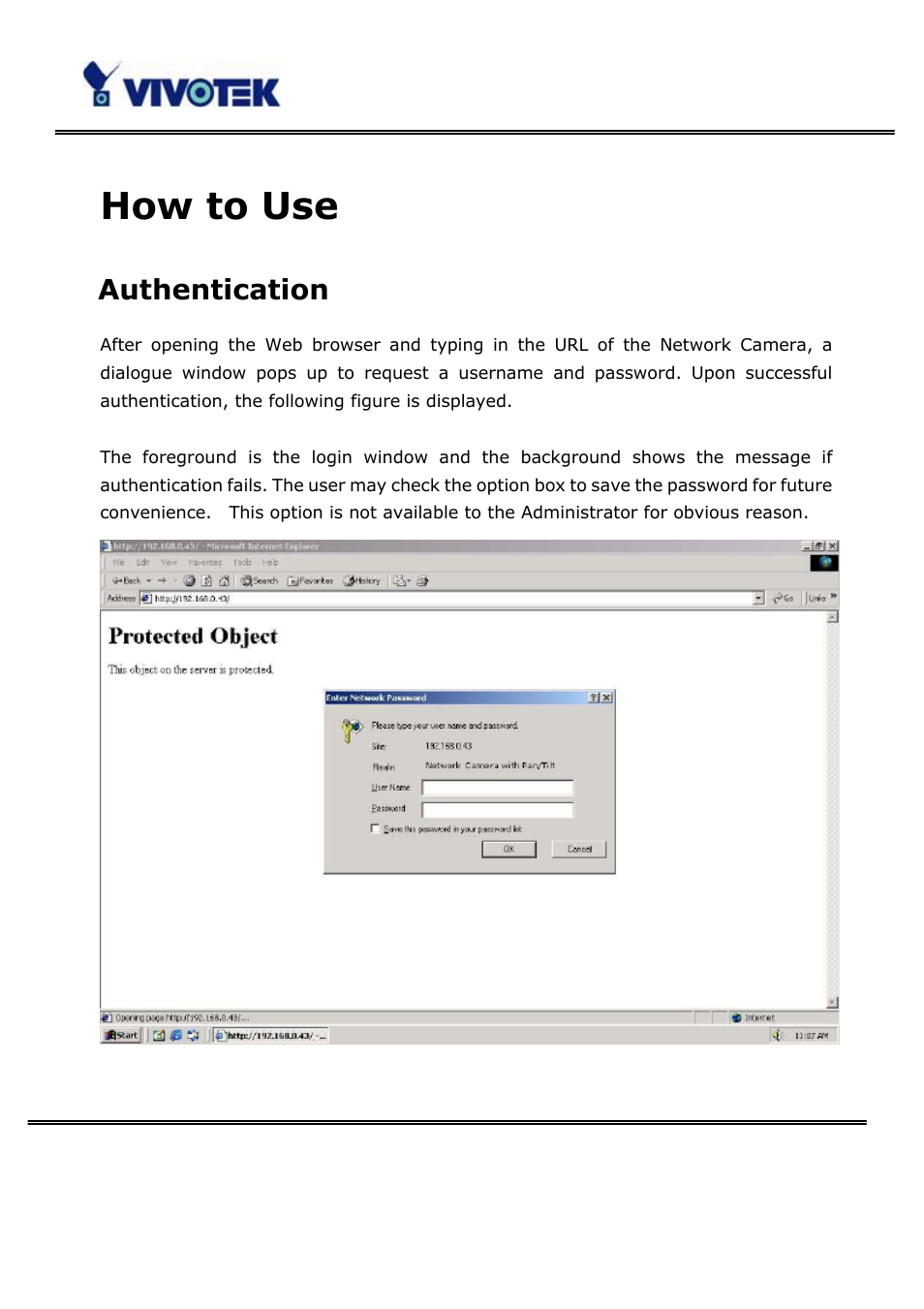 How to use, Authentication | Vivotek PT3123 User Manual | Page 13 / 66