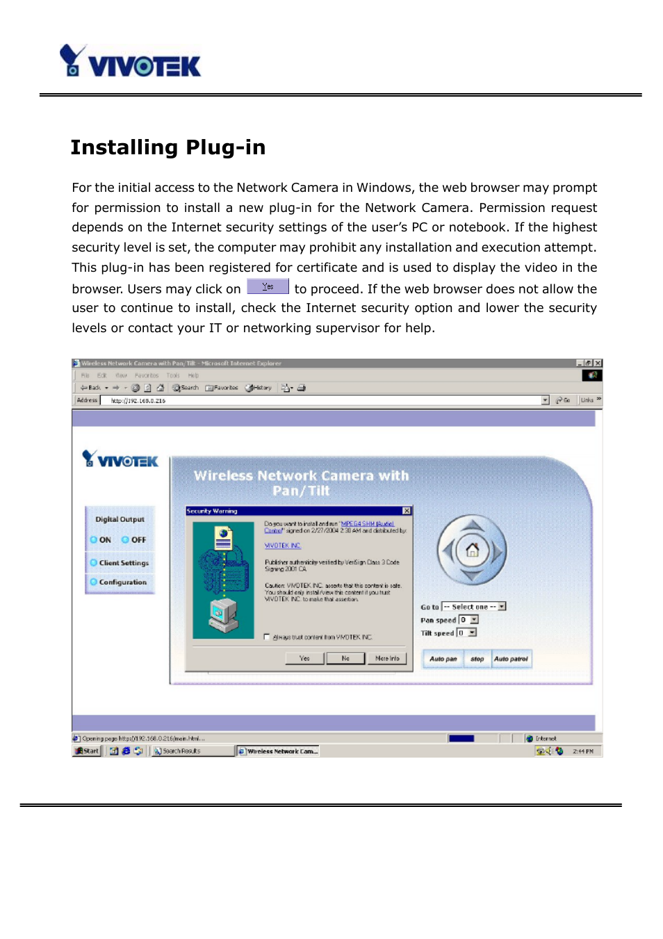 Installing plug-in | Vivotek PT3123 User Manual | Page 14 / 66