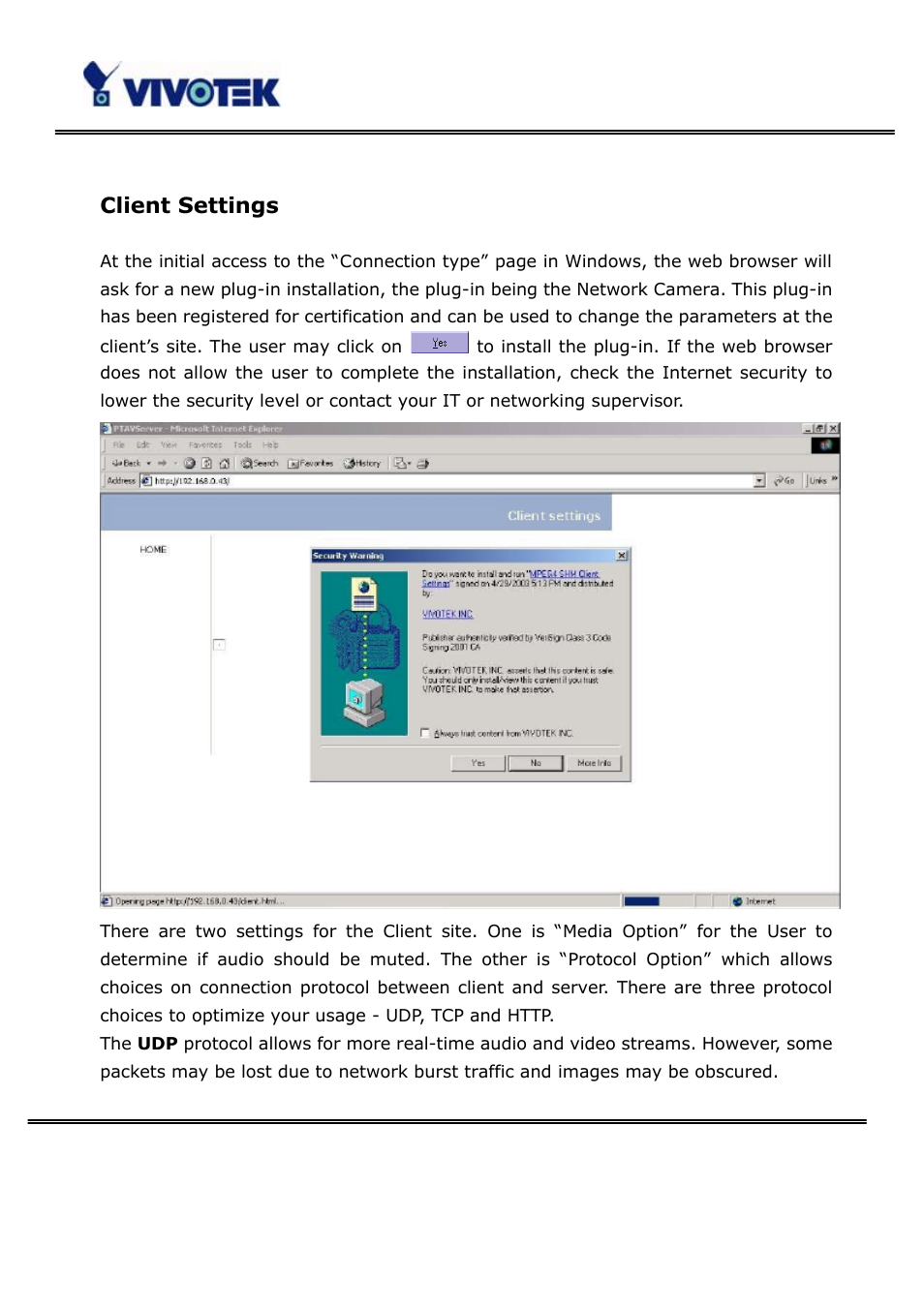 Client settings | Vivotek PT3123 User Manual | Page 17 / 66