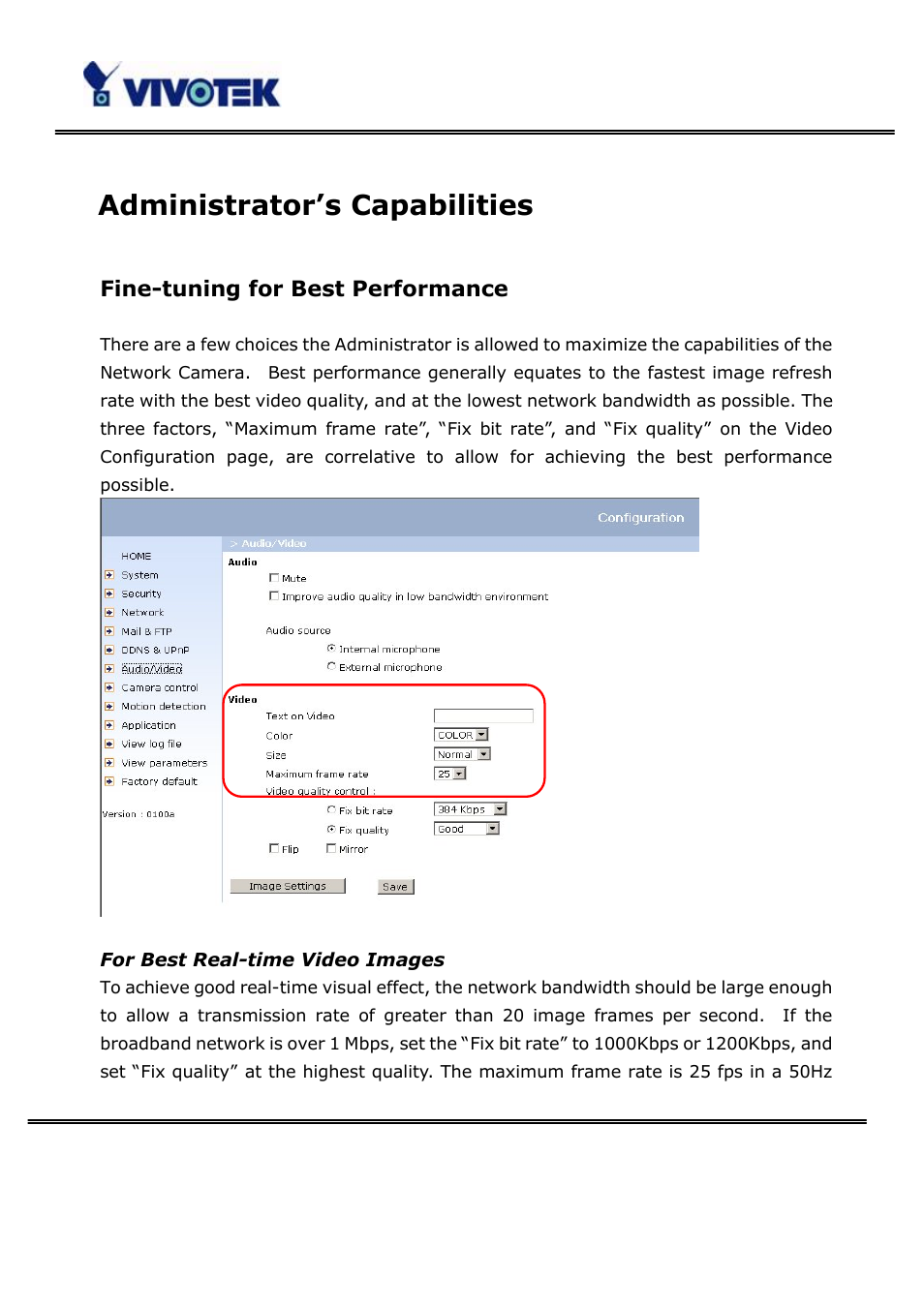 Administrator’s capabilities, Fine-tuning for best performance | Vivotek PT3123 User Manual | Page 19 / 66