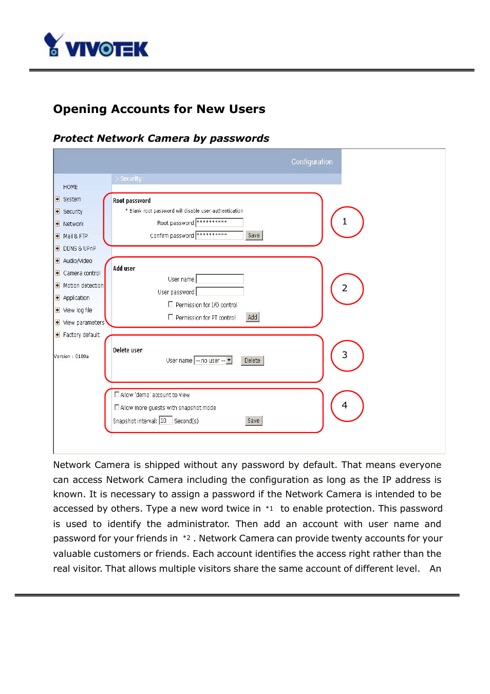 Opening accounts for new users | Vivotek PT3123 User Manual | Page 21 / 66