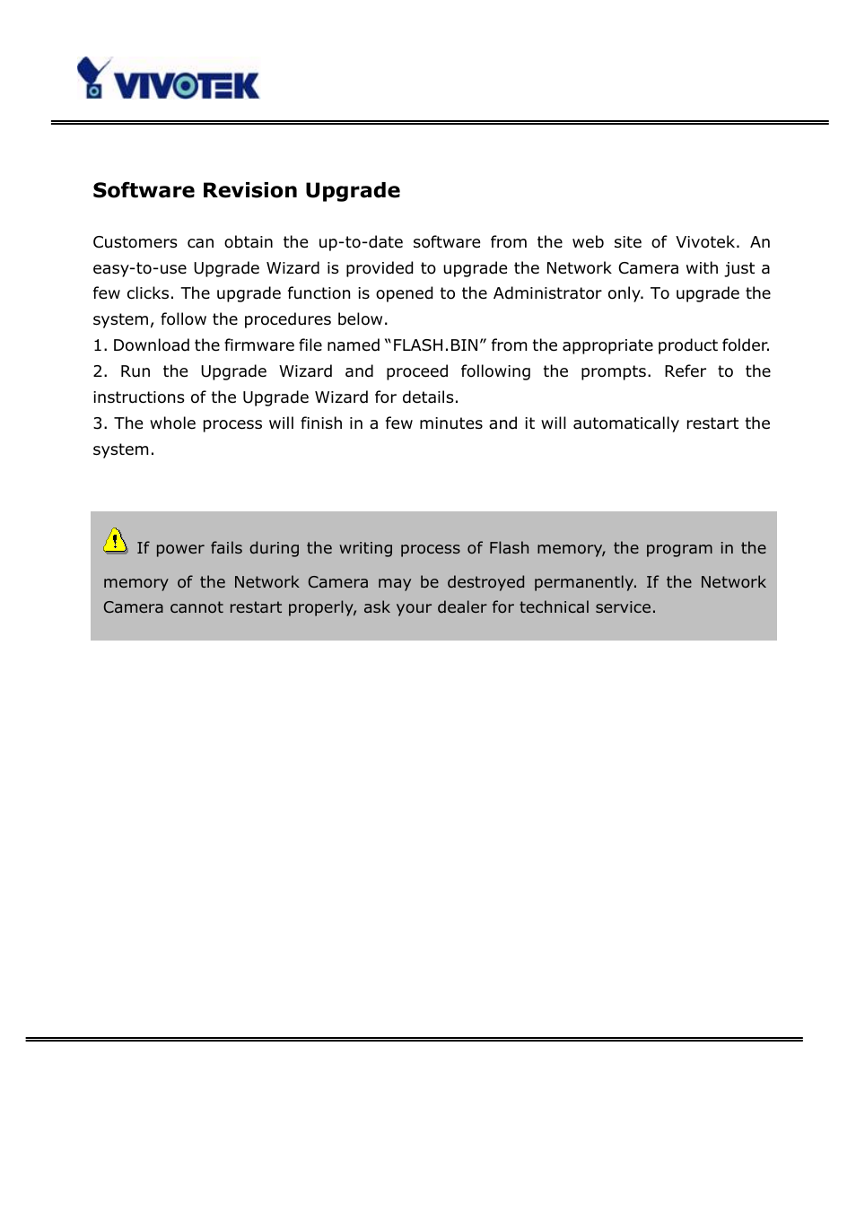 Software revision upgrade | Vivotek PT3123 User Manual | Page 30 / 66