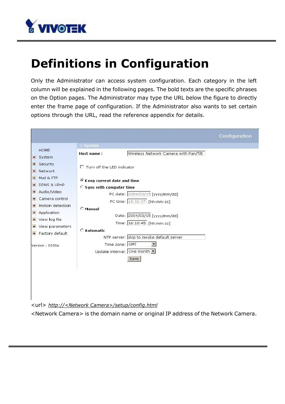 Definitions in configuration | Vivotek PT3123 User Manual | Page 31 / 66