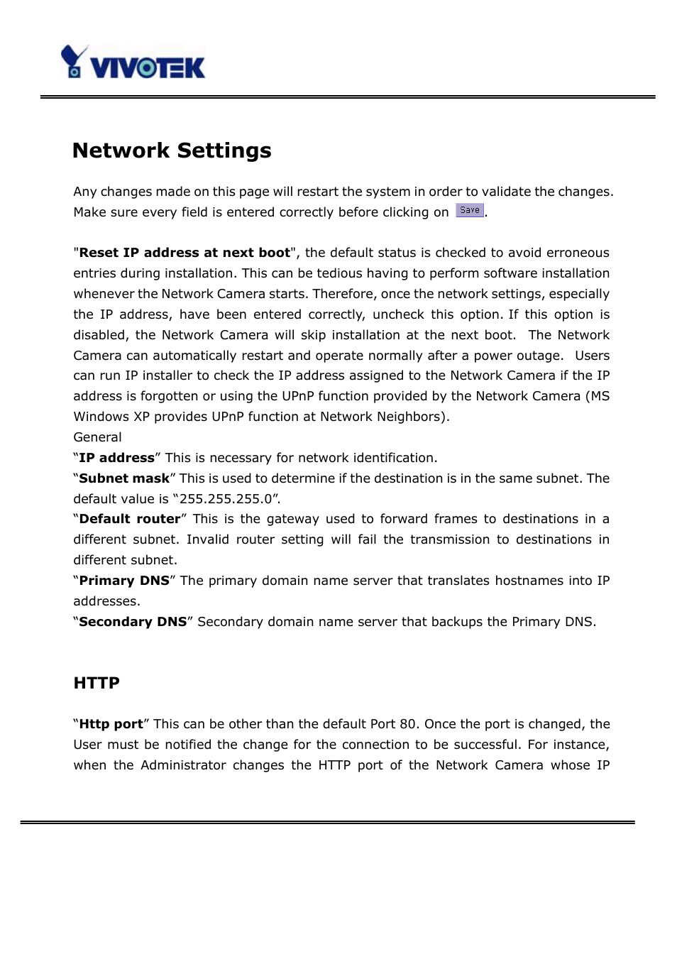 Network settings | Vivotek PT3123 User Manual | Page 34 / 66