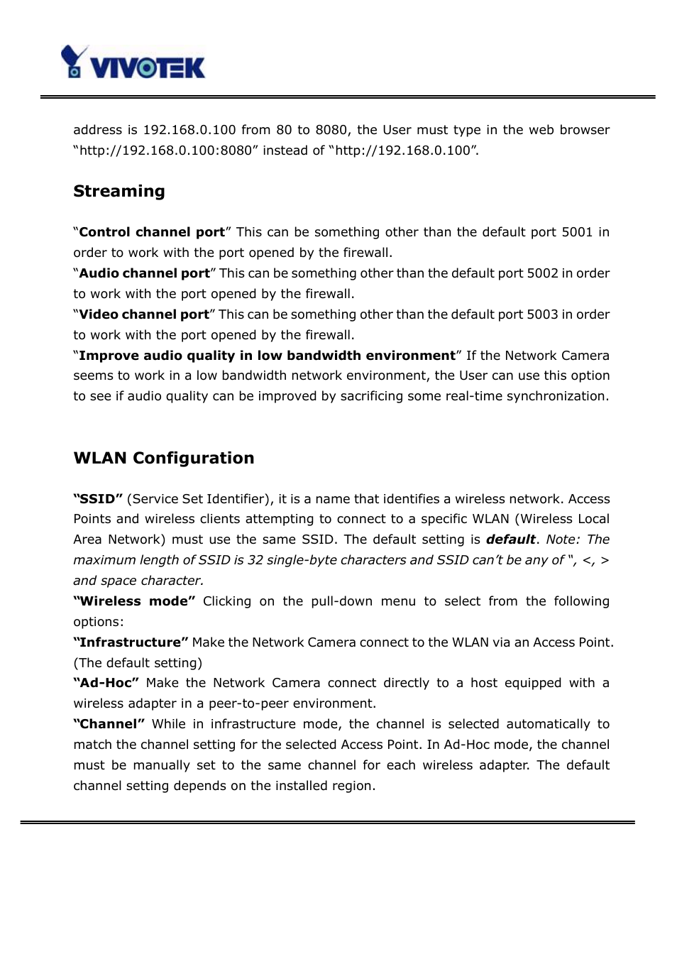 Streaming, Wlan configuration | Vivotek PT3123 User Manual | Page 35 / 66