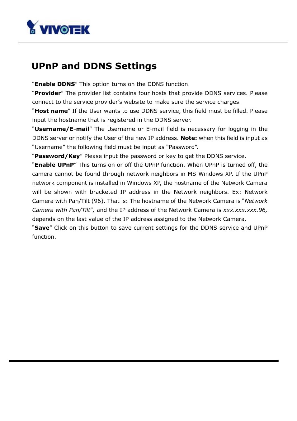 Upnp and ddns settings | Vivotek PT3123 User Manual | Page 46 / 66