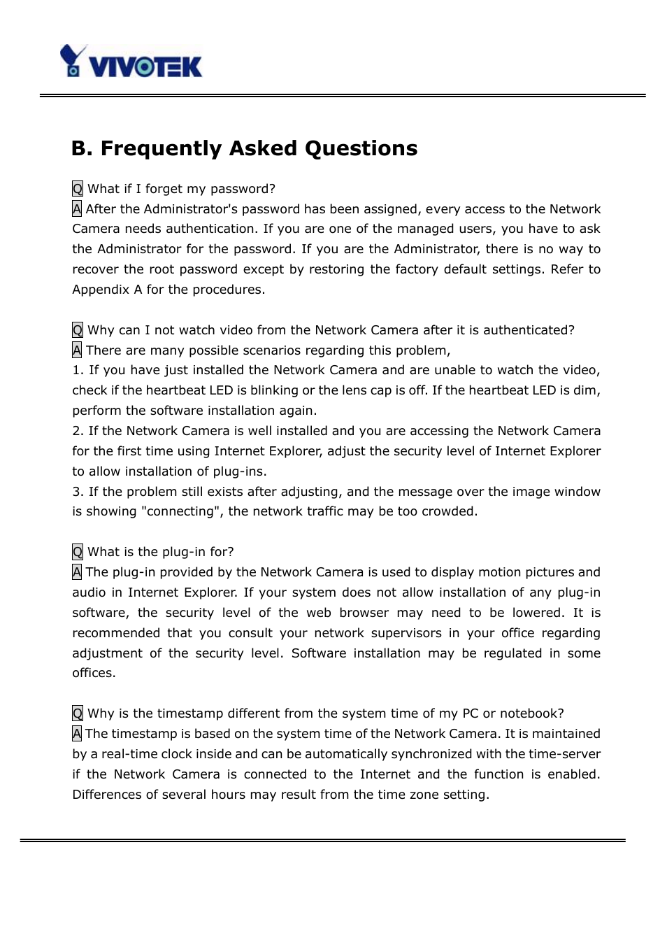 B. frequently asked questions | Vivotek PT3123 User Manual | Page 50 / 66