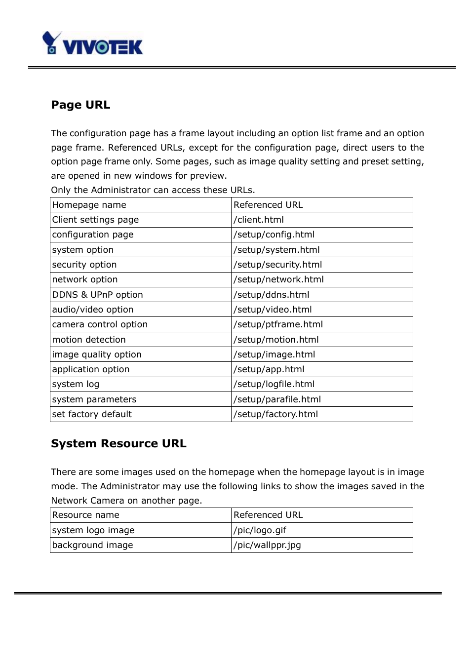 Page url, System resource url | Vivotek PT3123 User Manual | Page 55 / 66