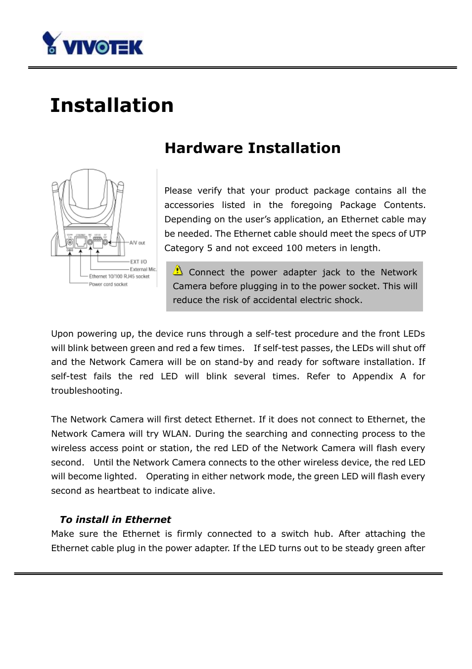 Installation, Hardware installation | Vivotek PT3123 User Manual | Page 7 / 66