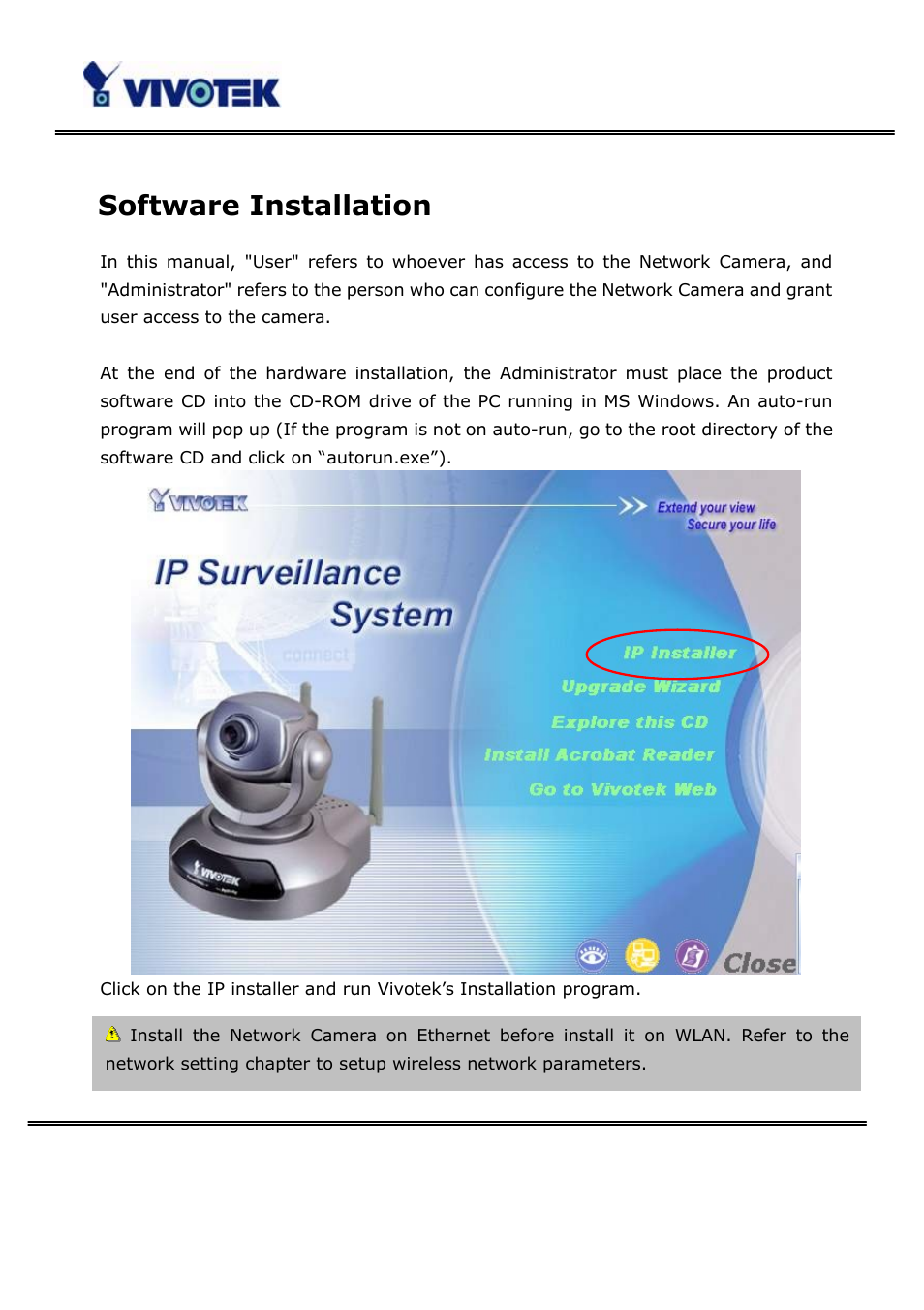 Software installation | Vivotek PT3123 User Manual | Page 9 / 66