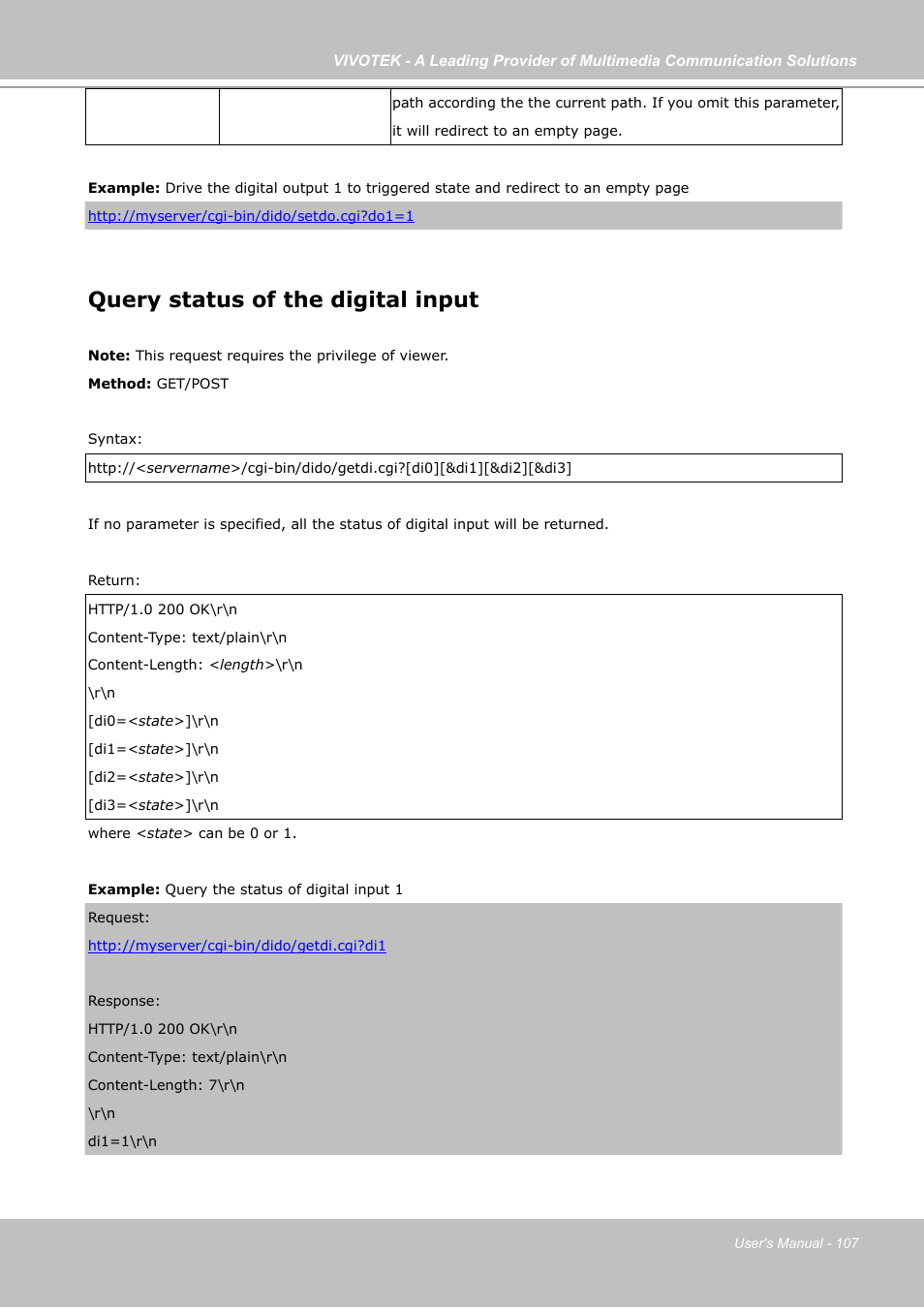 Query status of the digital input | Vivotek PZ7121 User Manual | Page 107 / 118