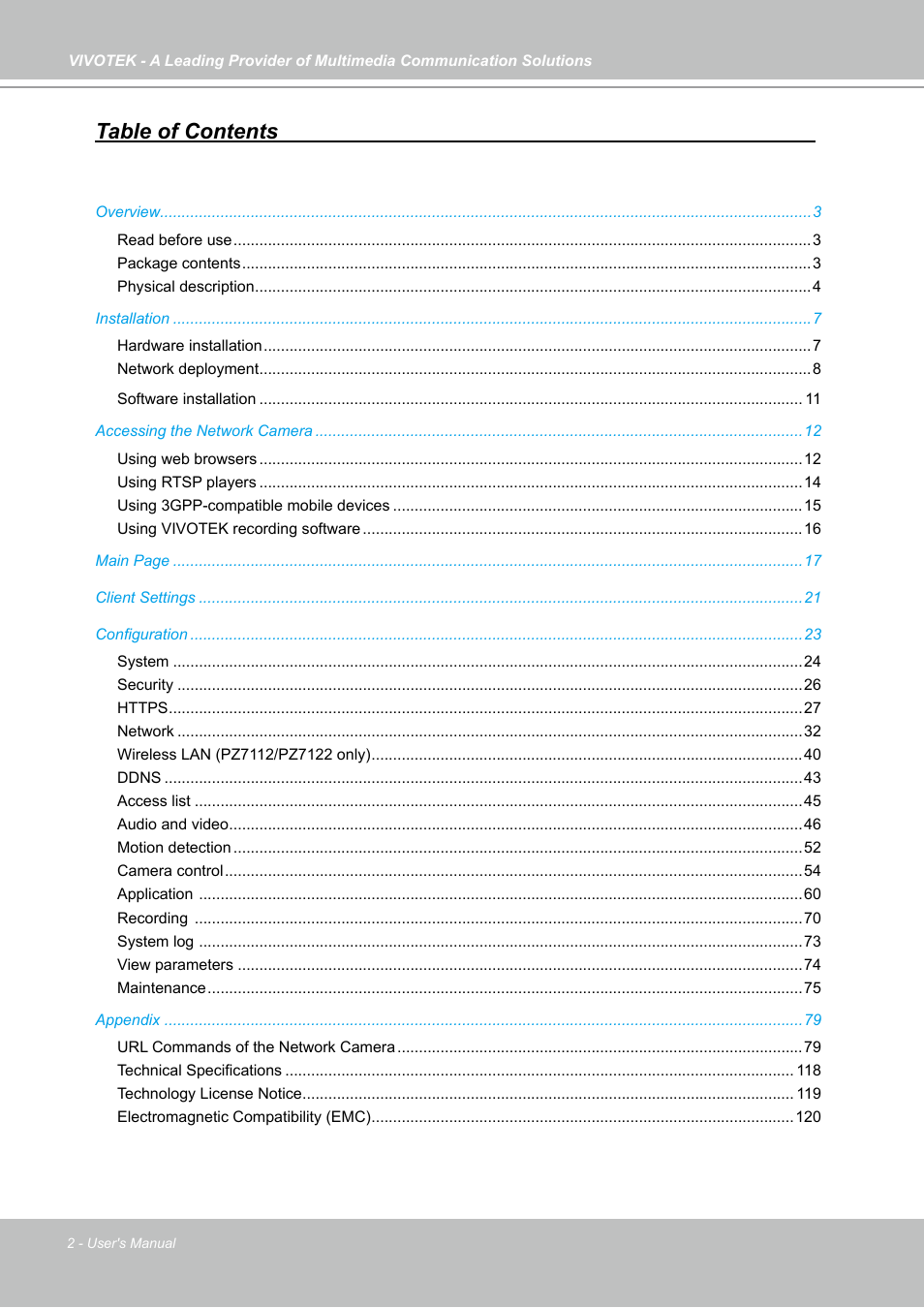Vivotek PZ7121 User Manual | Page 2 / 118
