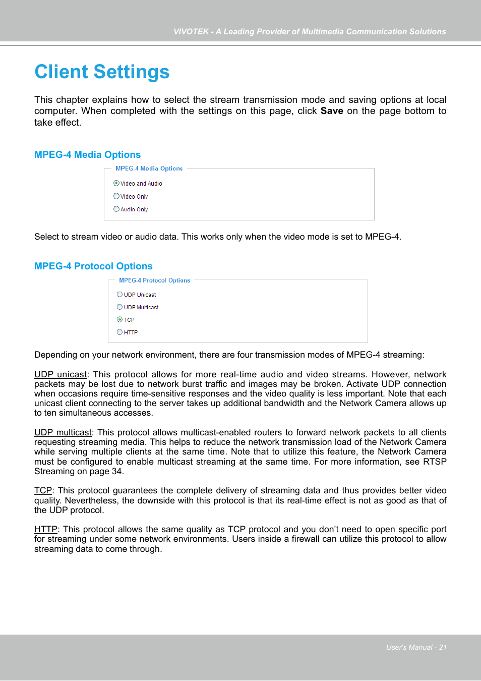 Client settings | Vivotek PZ7121 User Manual | Page 21 / 118